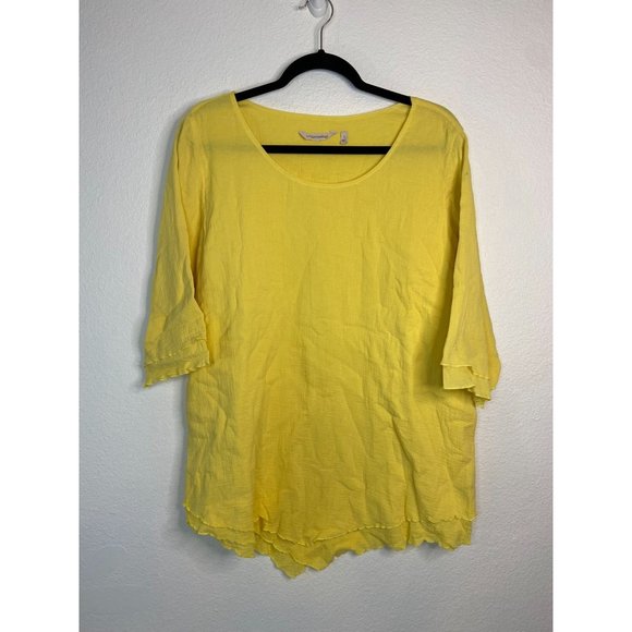 Soft Surroundings women's large yellow 3/4 sleeve‎ gauzy asymmetrical hem blouse - Picture 1 of 5
